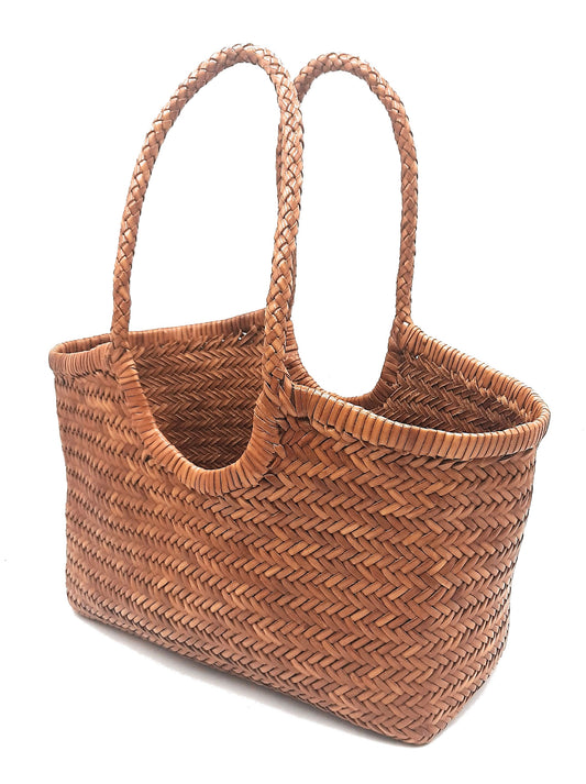 Genuine Leather Hand Woven Ladies Hobo Bag - MONALISA - TAN