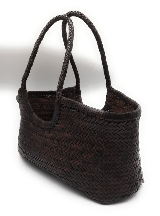 Genuine Leather Hand Woven Ladies Hobo Bag - MONALISA - DARK BROWN