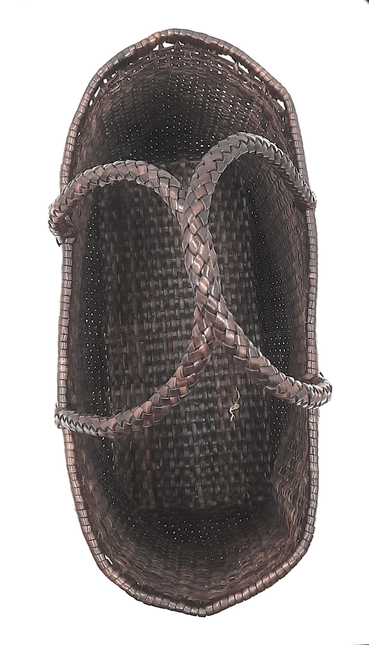 Genuine Leather Hand Woven Bamboo Style Ladies Tote Bag - HELEN - DARK BROWN