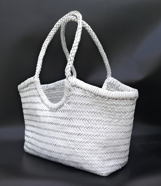Genuine Leather Hand Woven Ladies Hobo Bag - MONALISA - WHITE