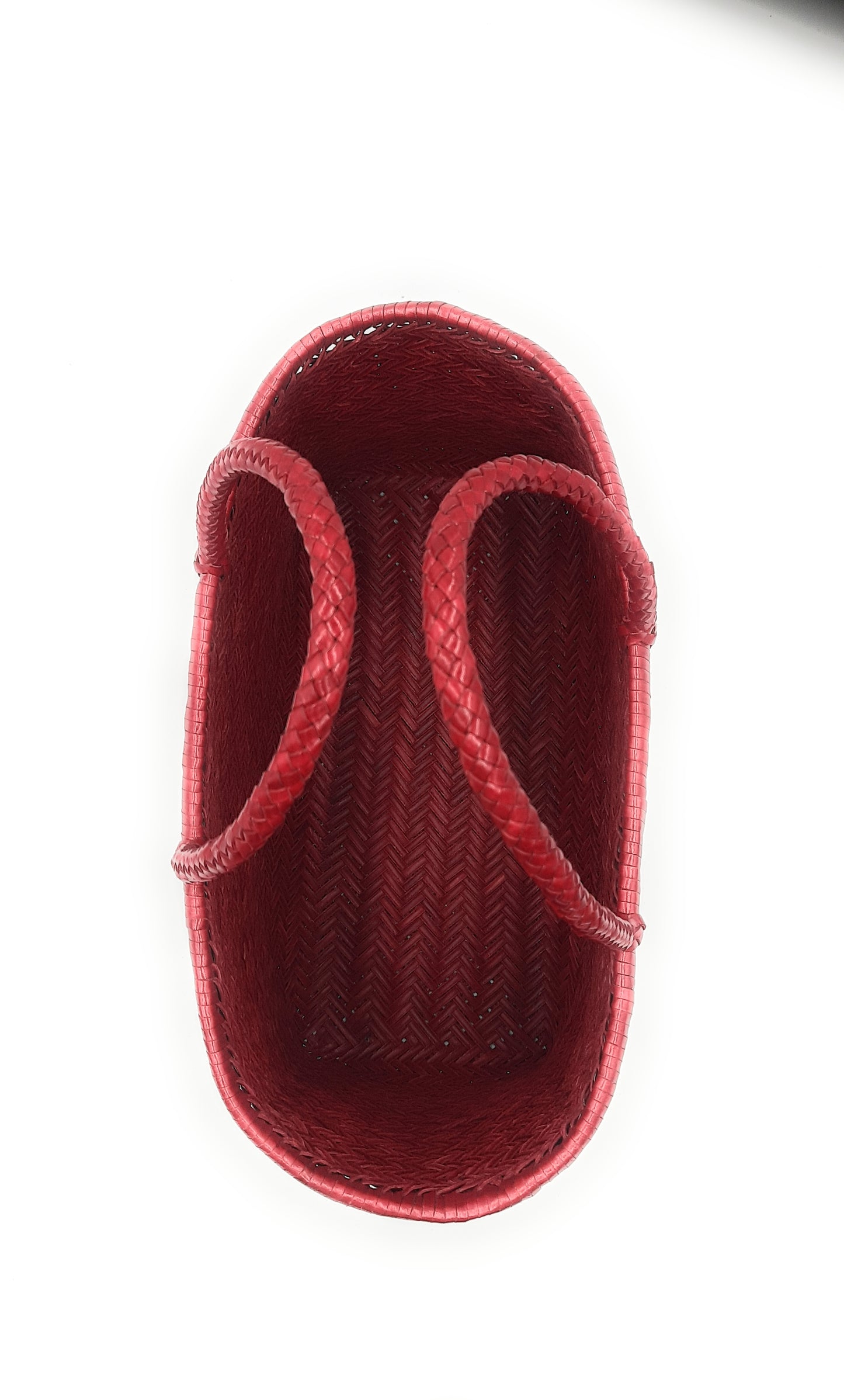 Genuine Leather Hand Woven Triple Jump Bamboo Style Ladies Tote Bag - CINDRELLA - RED