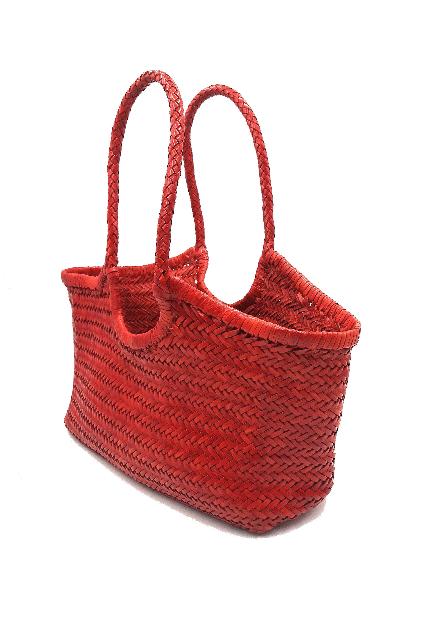 Genuine Leather Hand Woven Ladies Hobo Bag - MONALISA -RED
