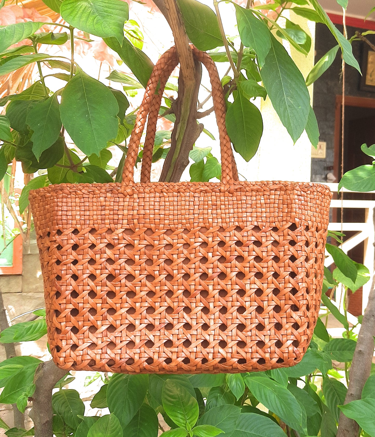 ALTICA Genuine Leather Hand Woven Cuboid Shaped Ladies TOTE Bag - MELISSA - Tan
