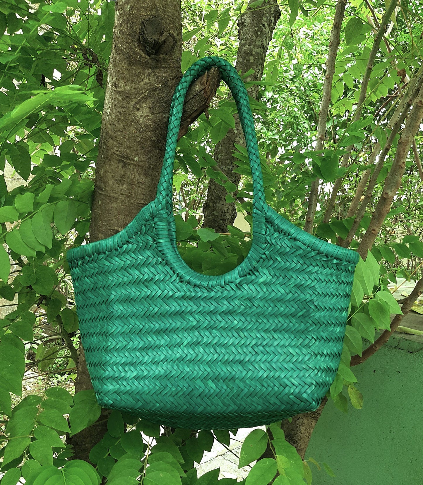 Echtleder handgewebte Hobo-Tasche für Damen - MONALISA - WALDGRÜN