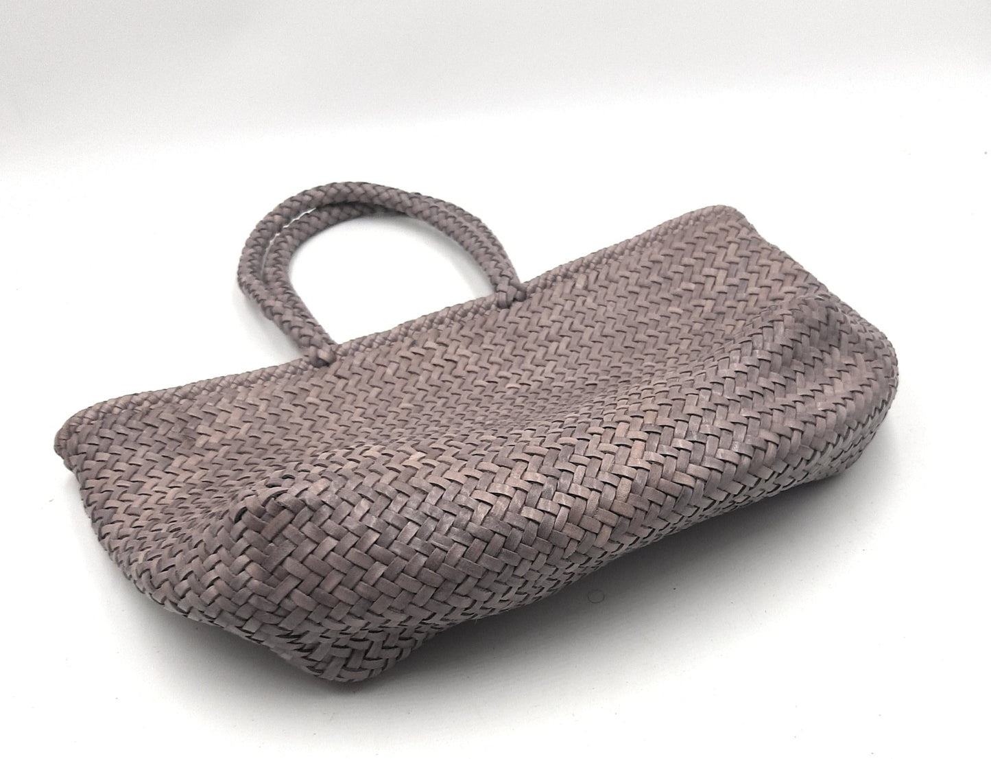 ALTICA Genuine Leather Hand Woven Crosshatch Pattern Ladies Tote Bag - DIACROSS - Light Gray