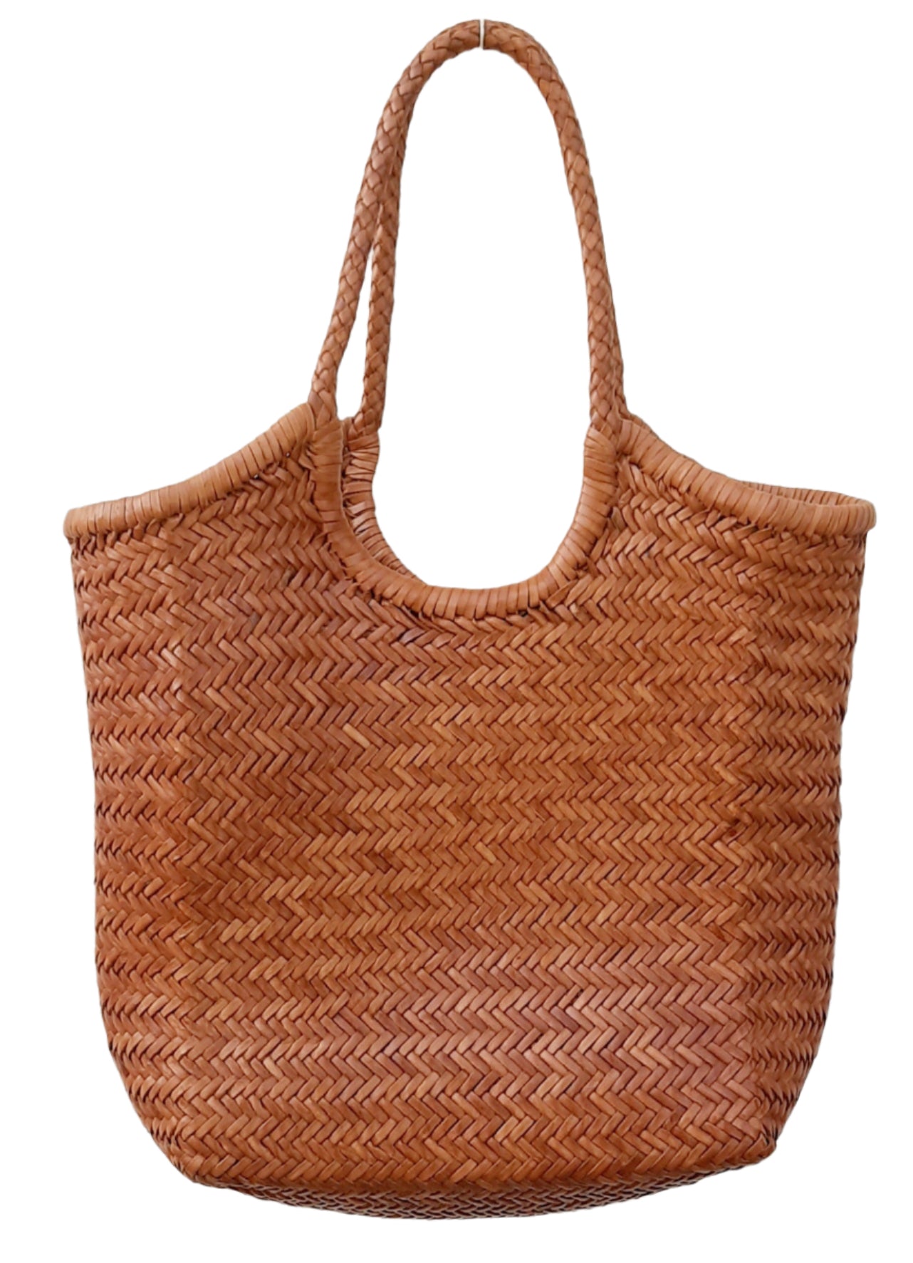 leather Woven brown bag on a white background