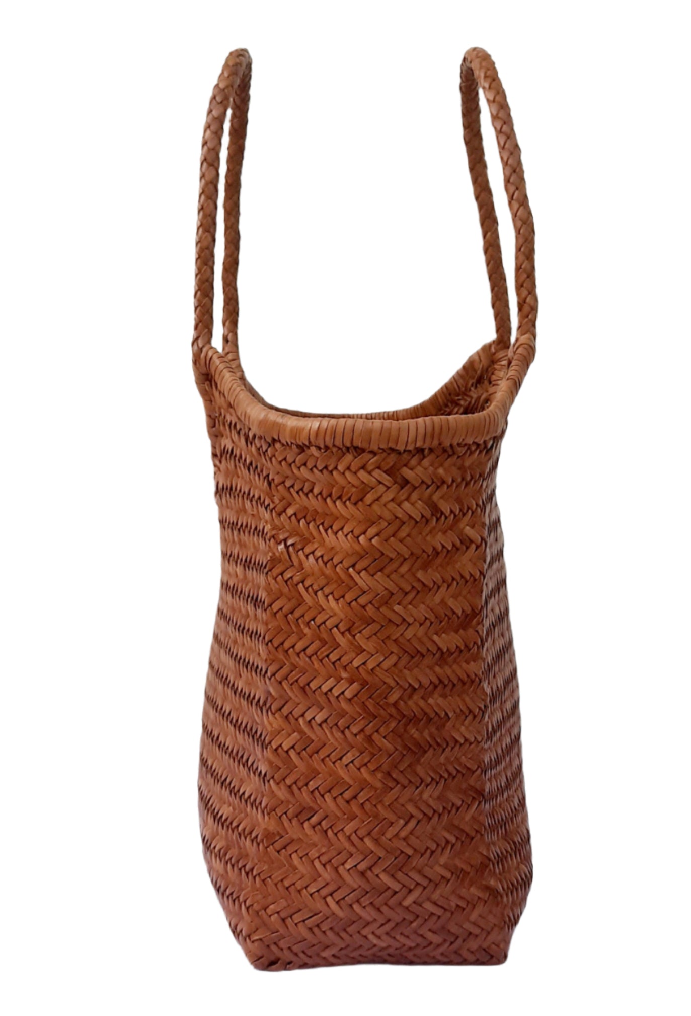 ALTICA Genuine Leather Hand Woven Triple Jump Bamboo Style Ladies Vertical HOBO Bag - DENALI -Tan