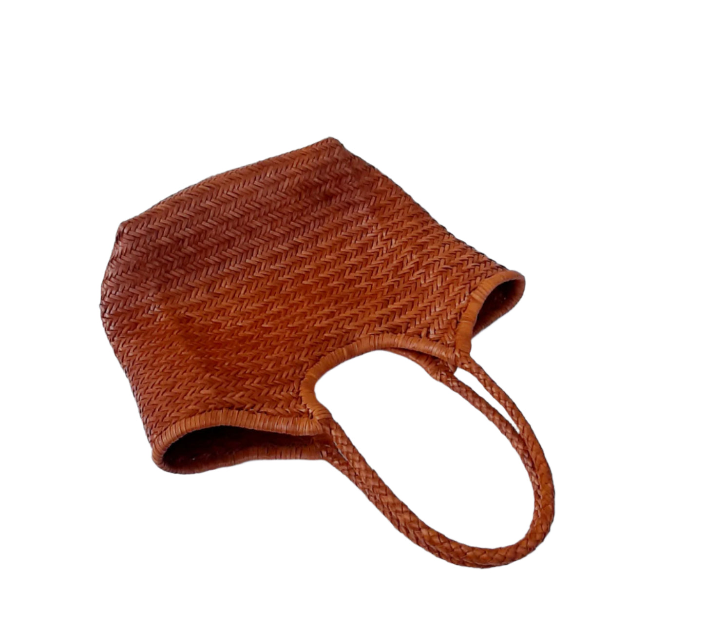 Brown woven leather handbag