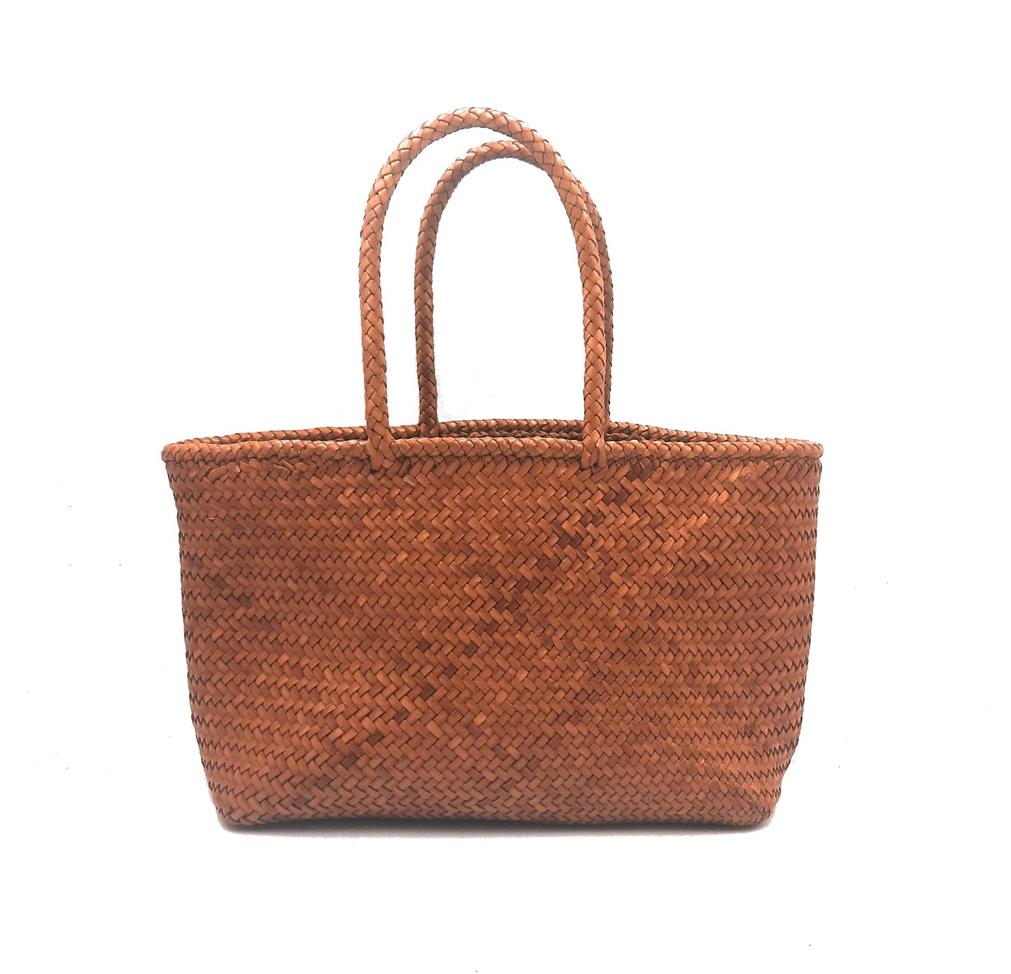 ALTICA Genuine Leather Hand Woven Crosshatch Pattern Ladies Tote Bag - DIACROSS - Tan