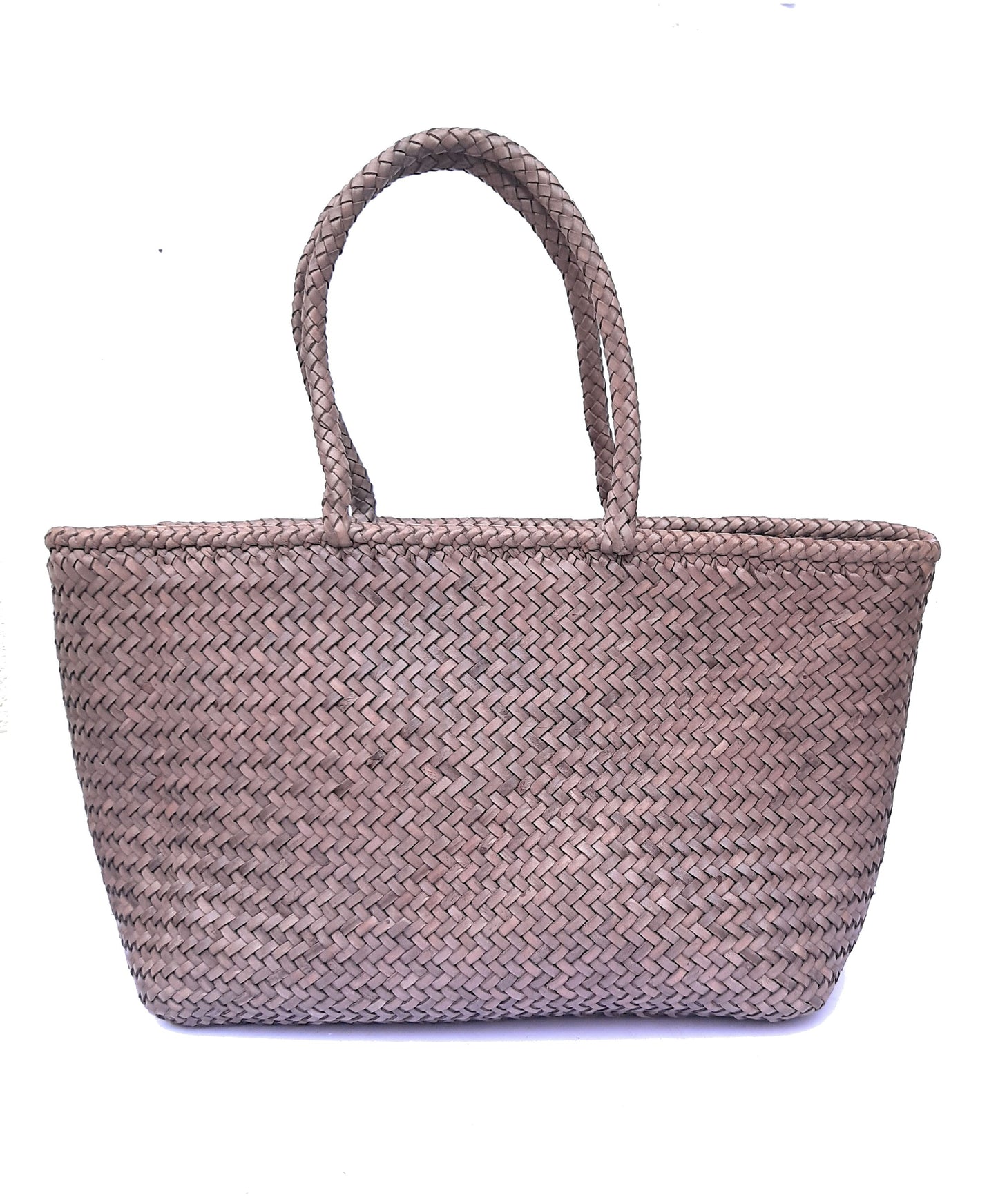 ALTICA Genuine Leather Hand Woven Crosshatch Pattern Ladies Tote Bag - DIACROSS - Light Gray