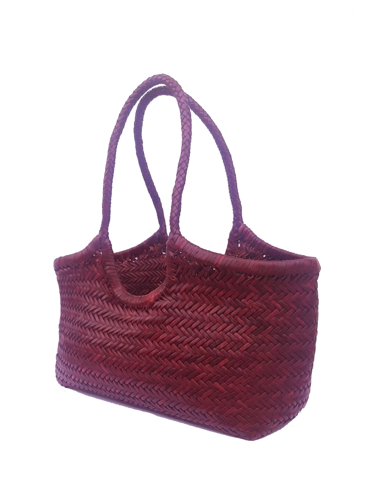 Handgewebte Hobo-Tasche aus echtem Leder für Damen – MONALISA – BORDO