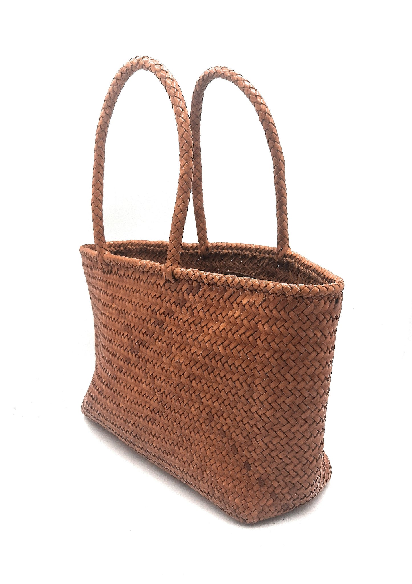 ALTICA Genuine Leather Hand Woven Crosshatch Pattern Ladies Tote Bag - DIACROSS - Tan