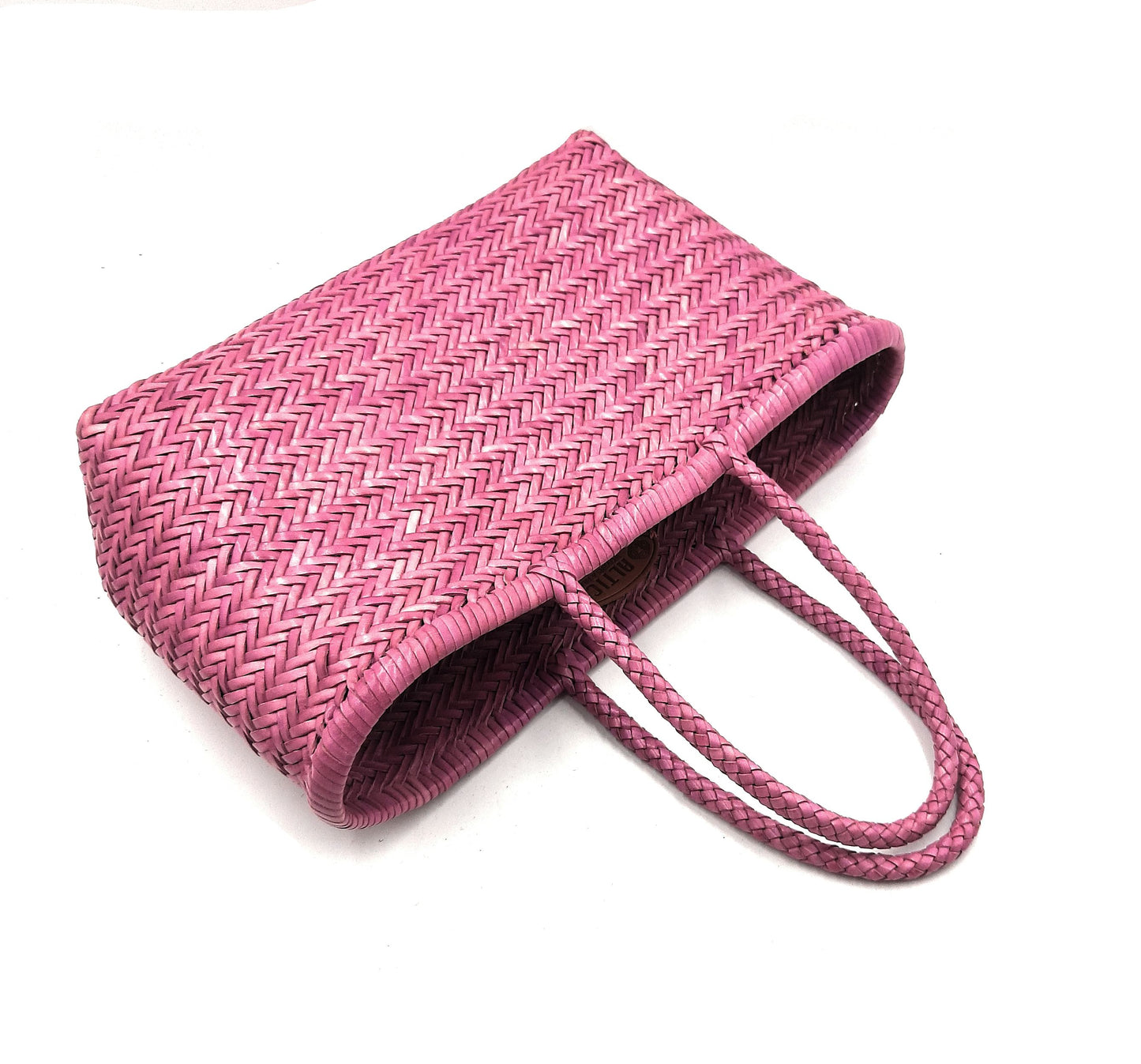 Genuine Leather Hand Woven Triple Jump Bamboo Style Ladies Tote Bag - CINDRELLA - LILAC