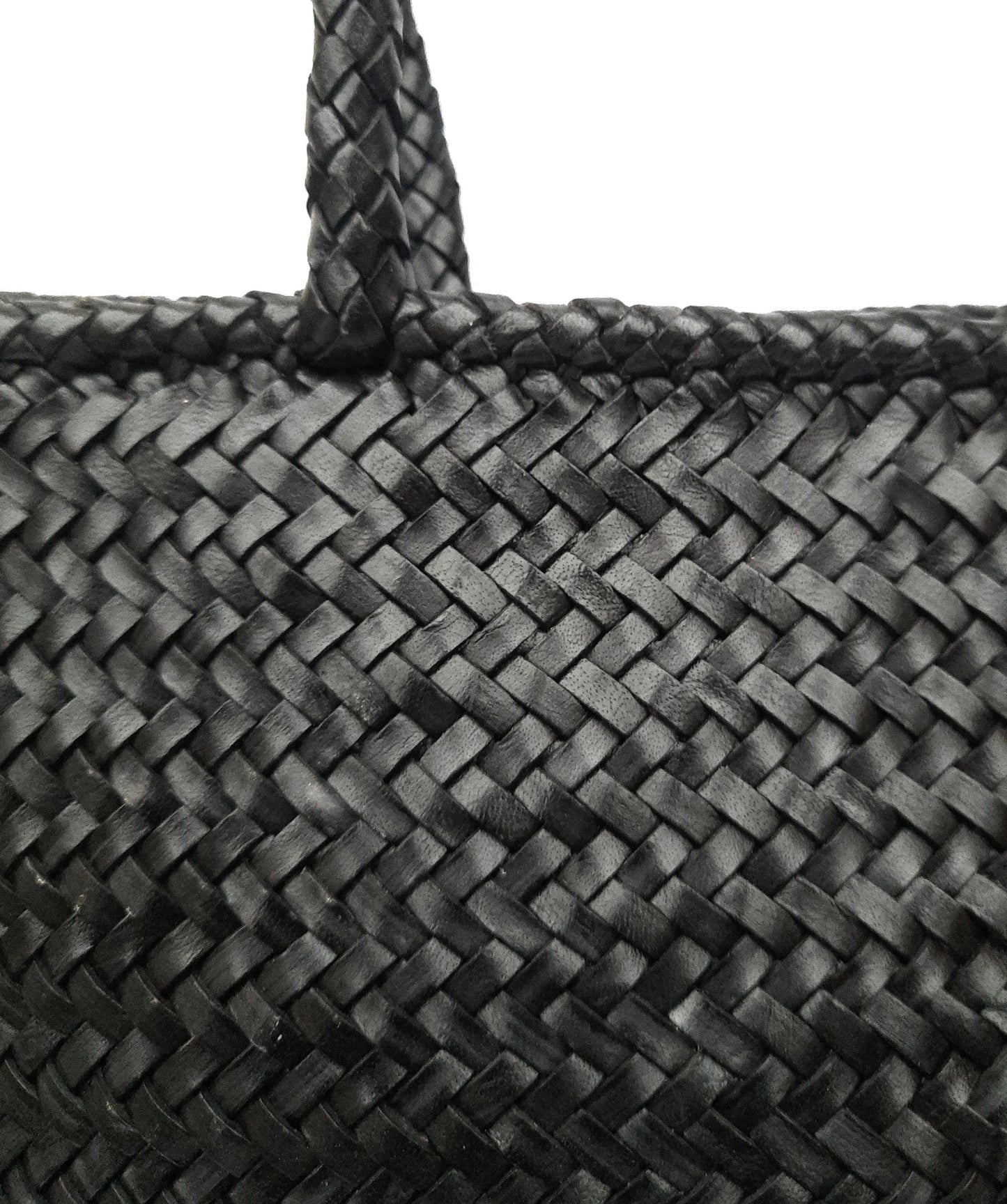 ALTICA Genuine Leather Hand Woven Crosshatch Pattern Ladies Tote Bag - DIACROSS -Black