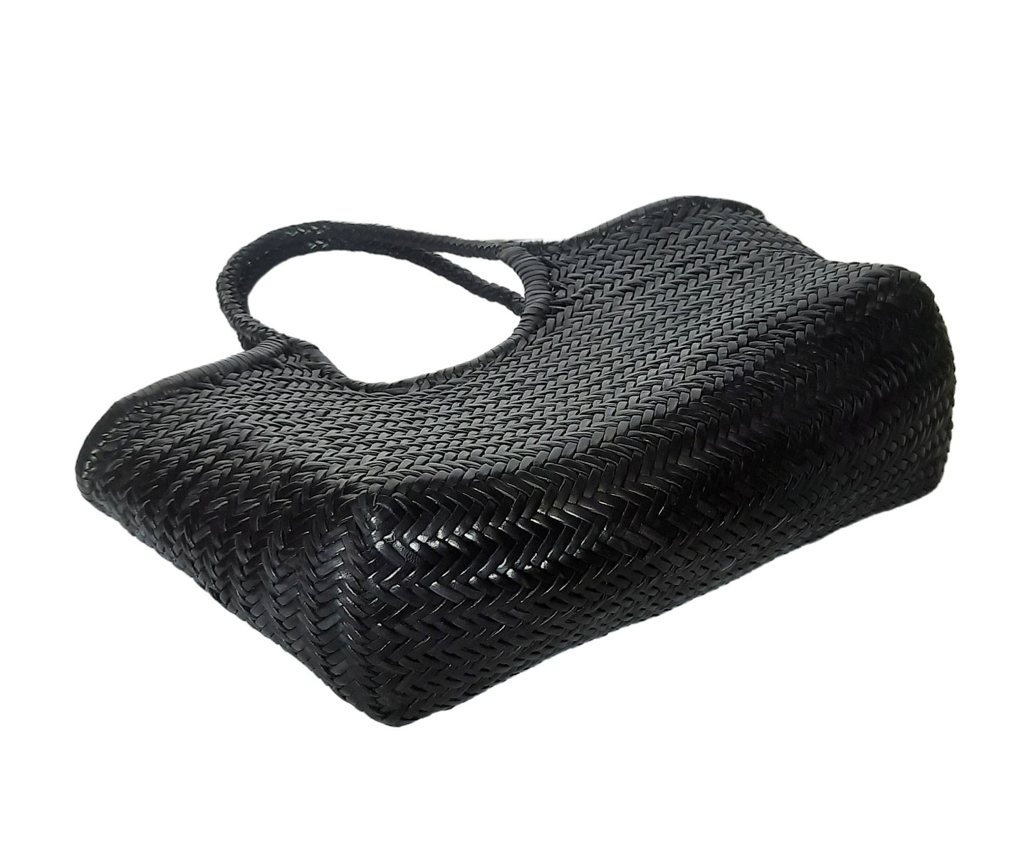 Echtleder handgewebte Hobo-Tasche für Damen – MONALISA – SCHWARZ