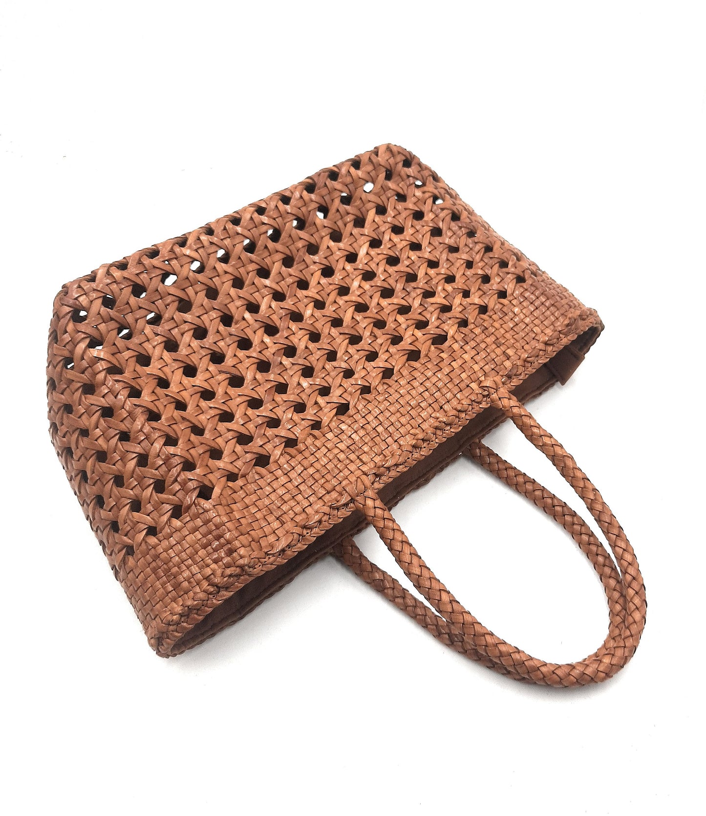 ALTICA Genuine Leather Hand Woven Cuboid Shaped Ladies TOTE Bag - MELISSA - Tan