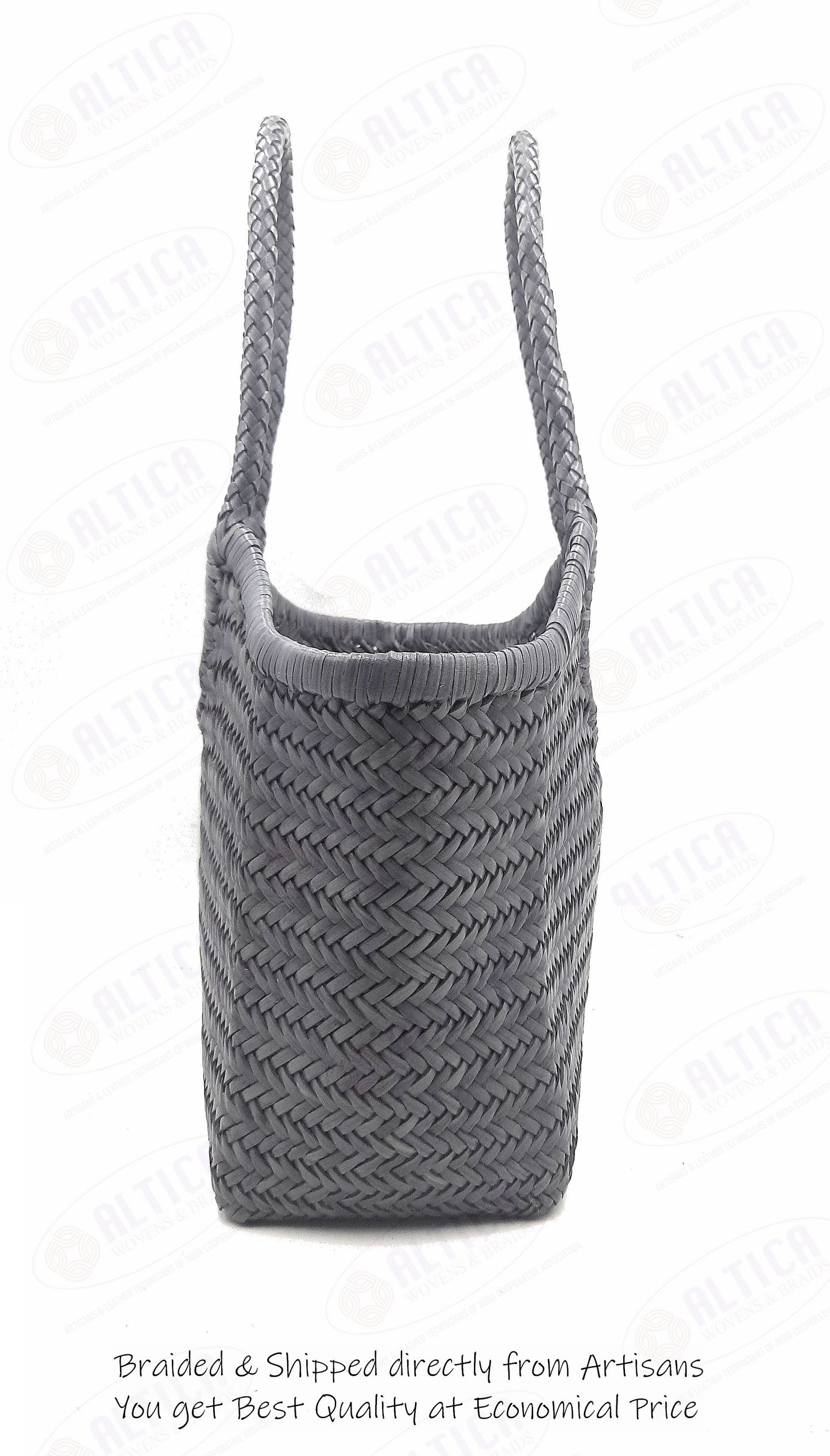 Genuine Leather Hand Woven Ladies Hobo Bag - MONALISA - STEEL GRAY
