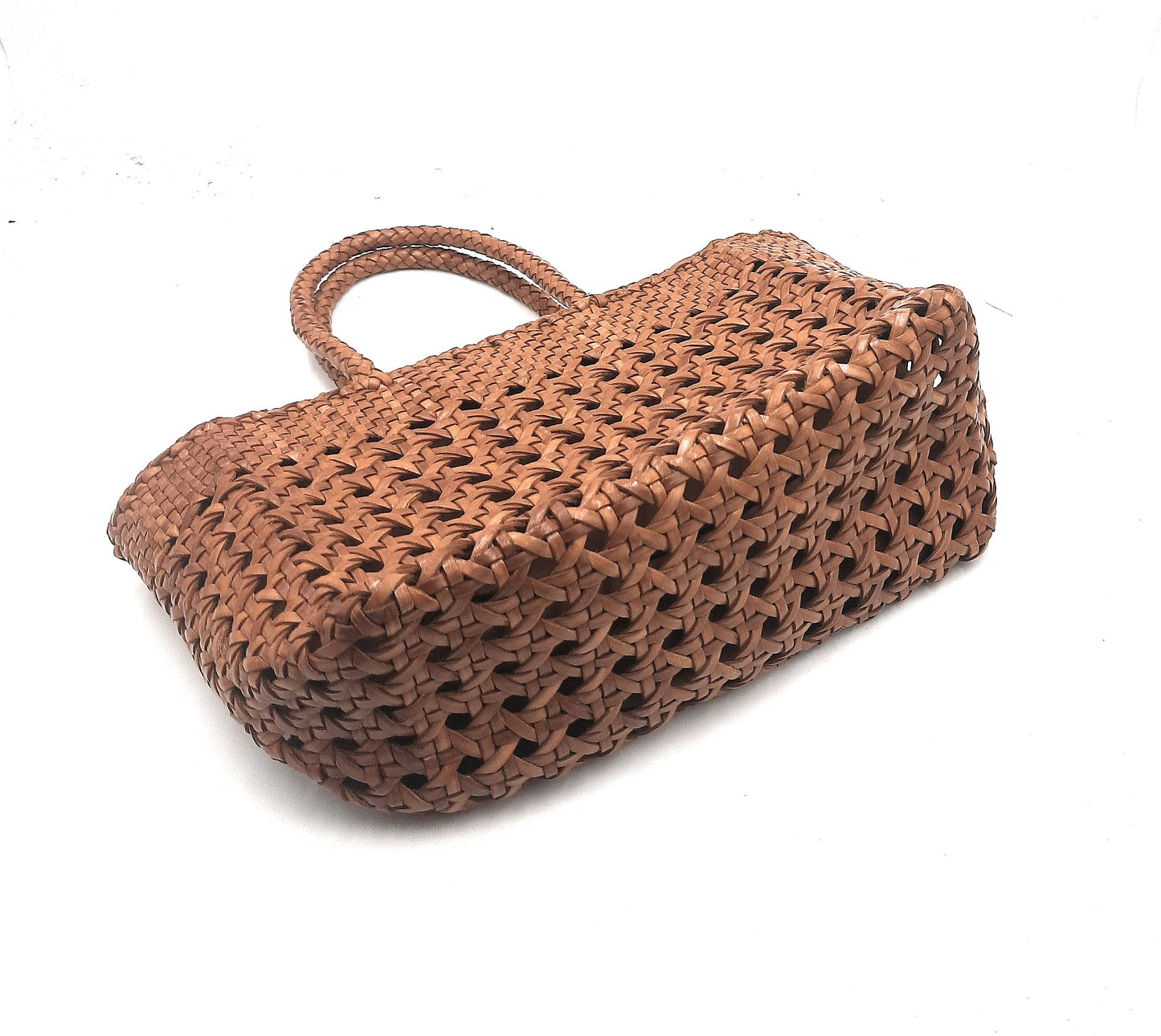 ALTICA Genuine Leather Hand Woven Cuboid Shaped Ladies TOTE Bag - MELISSA - Tan