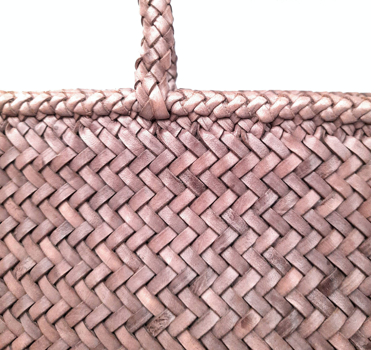 ALTICA Genuine Leather Hand Woven Crosshatch Pattern Ladies Tote Bag - DIACROSS - Light Gray