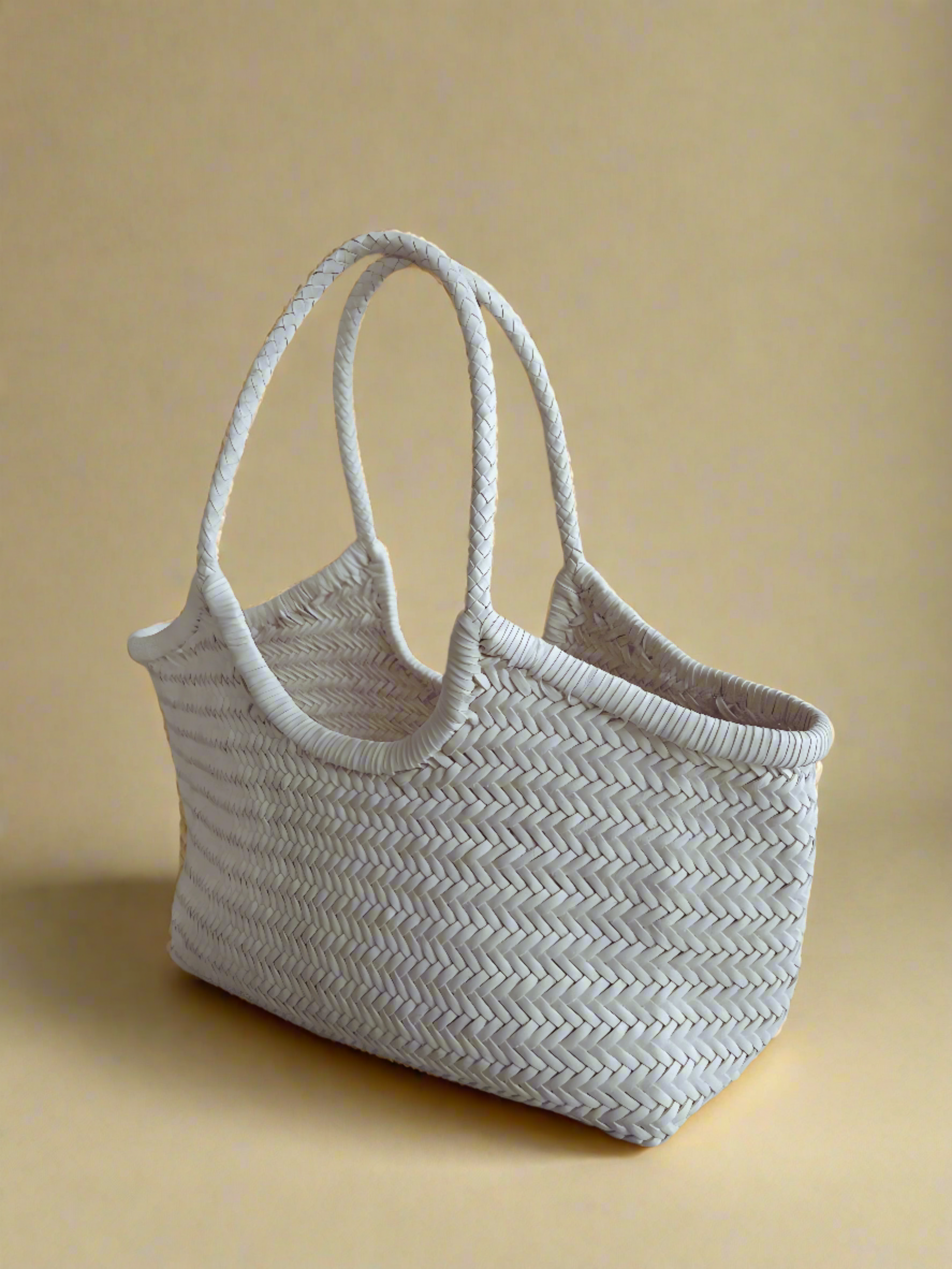 Woven Butter Yellow Leather Bag
