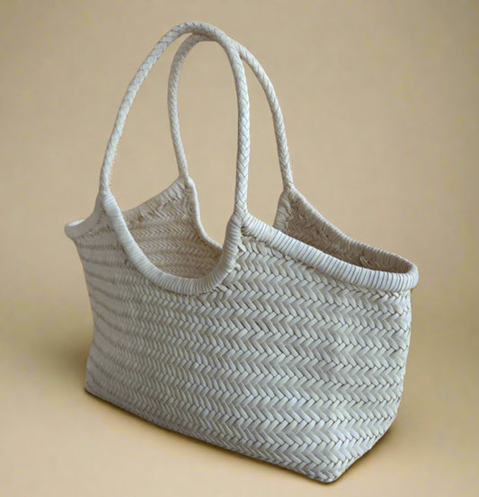 Genuine Leather Hand Woven Triple Jump Bamboo Style Ladies HOBO Bag - MONALISA - Butter Yellow