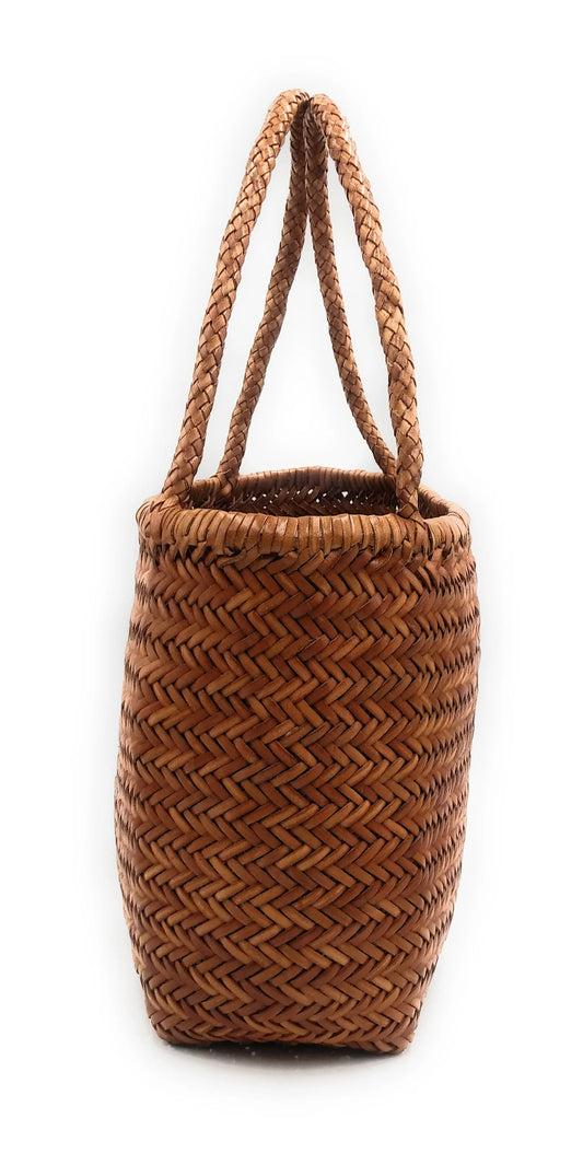 Genuine Leather Hand Woven Triple Jump Bamboo Style Ladies Tote Bag - MARIAM