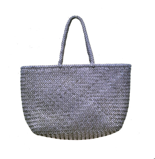ALTICA Genuine Leather Hand Woven Crosshatch Pattern Ladies Tote Bag - DIACROSS - Steel Gray