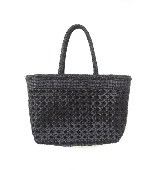 ALTICA Genuine Leather Hand Woven Cuboid Shaped Ladies TOTE Bag - MELISSA - Black