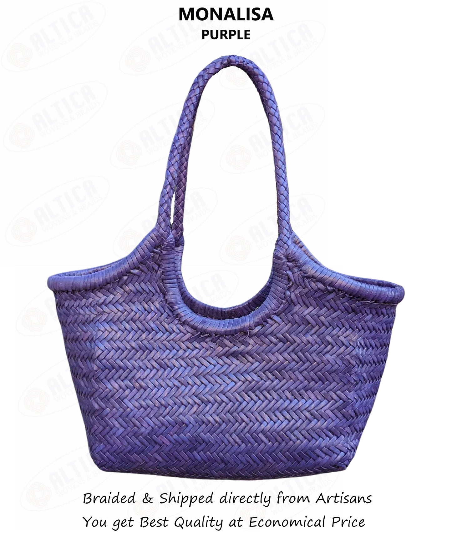 Genuine Leather Hand Woven Ladies Hobo Bag - MONALISA - PURPLE