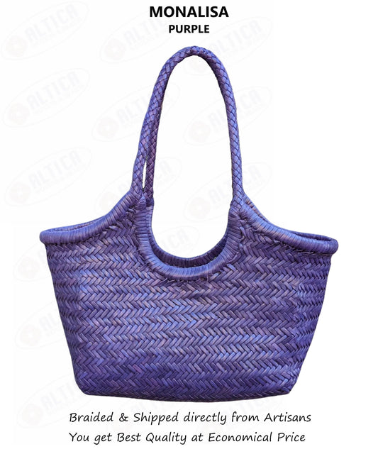 Genuine Leather Hand Woven Ladies Hobo Bag - MONALISA - PURPLE