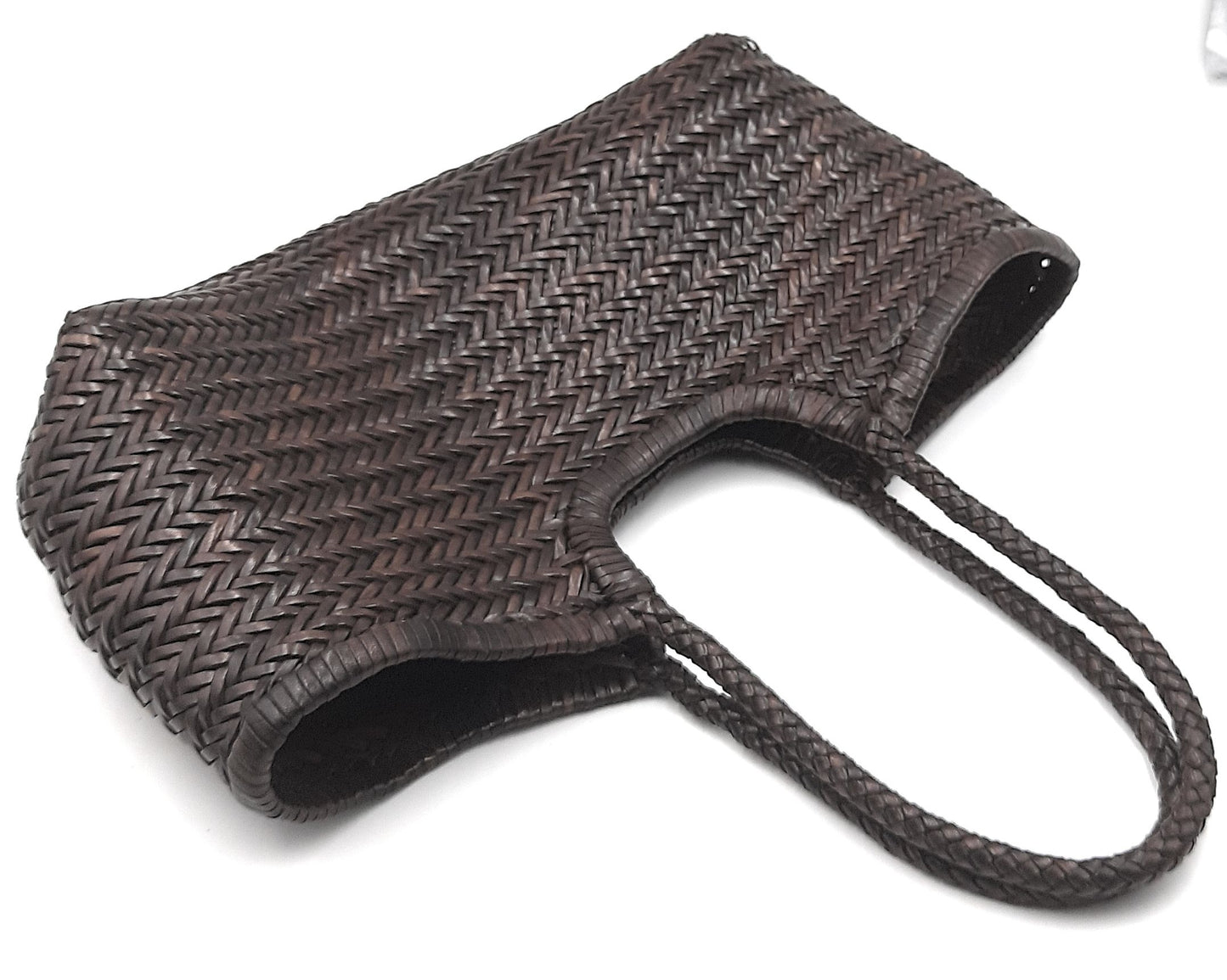 Echtleder handgewebte Hobo-Tasche für Damen - MONALISA - DUNKELBRAUN