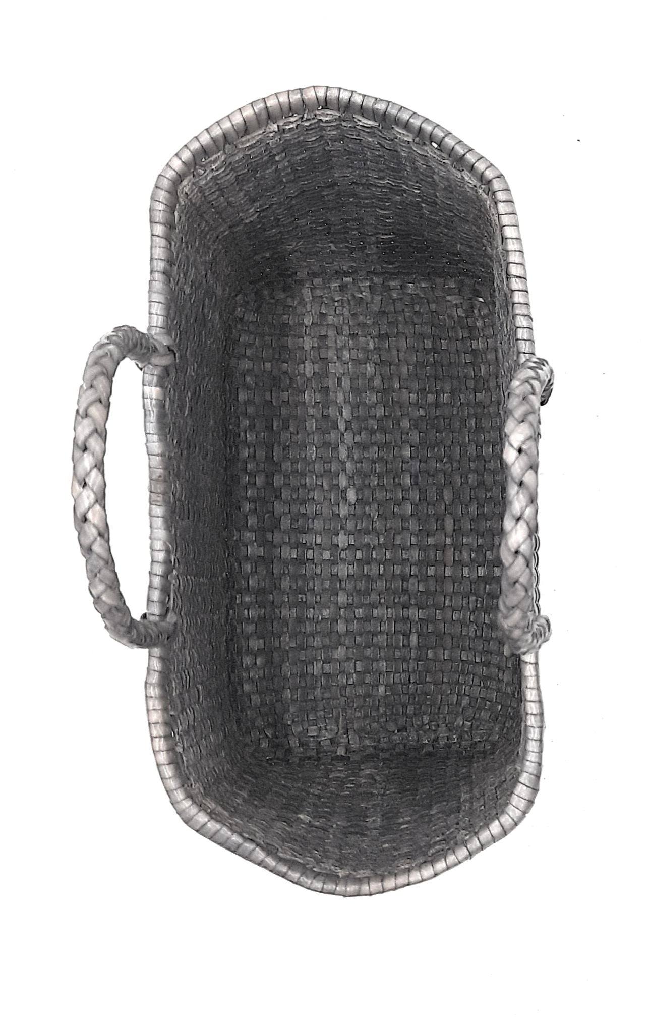 Genuine Leather Hand Woven Bamboo Style Ladies Tote Bag - HELEN - STEEL GRAY