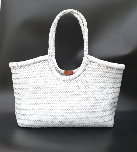 Genuine Leather Hand Woven Ladies Hobo Bag - MONALISA - WHITE