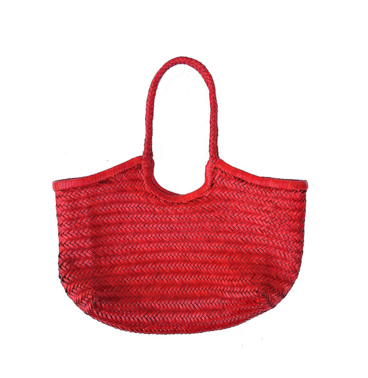 Genuine Leather Hand Woven Ladies Hobo Bag - MONALISA -RED