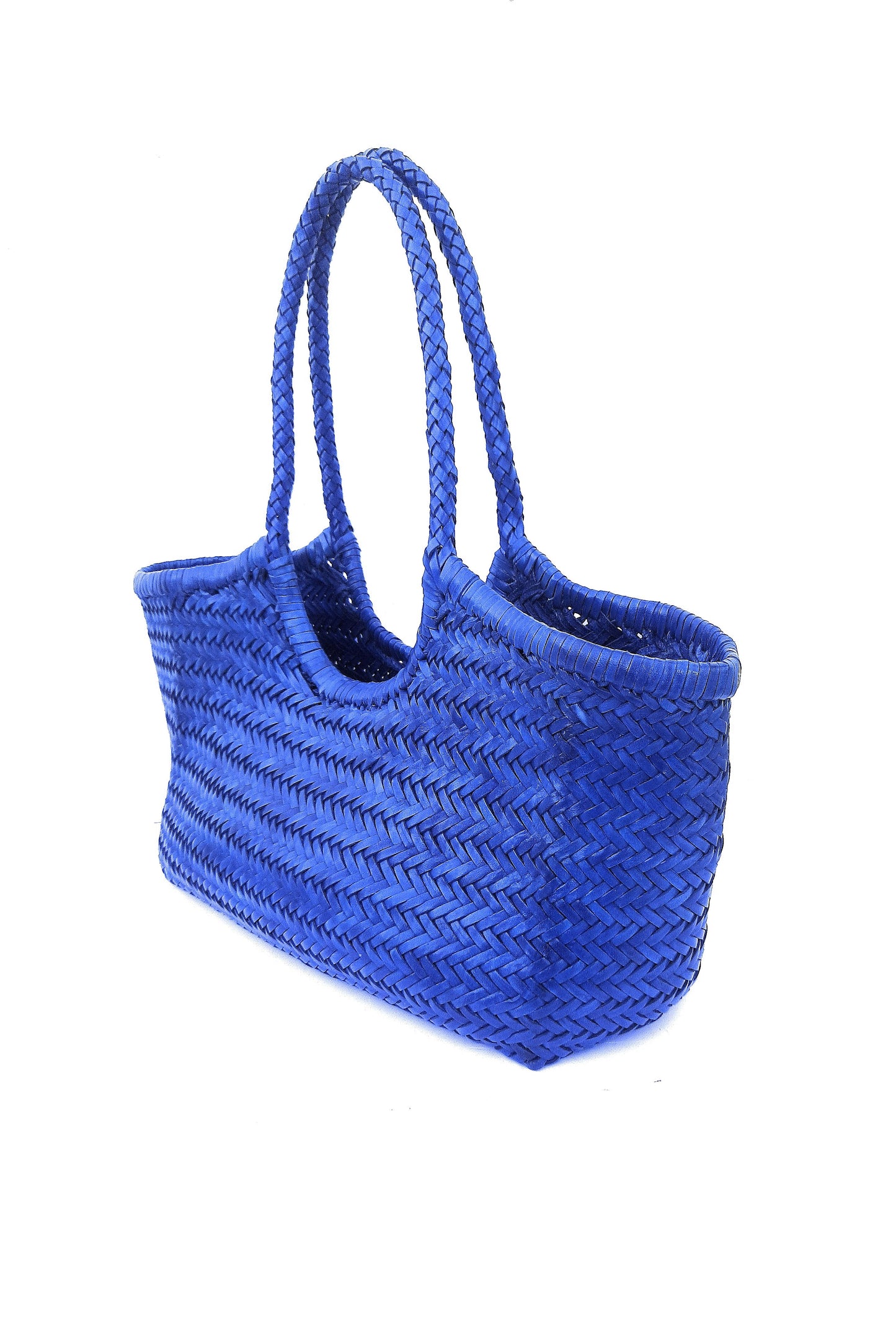 Genuine Leather Hand Woven Ladies Hobo Bag - MONALISA - ROYAL BLUE