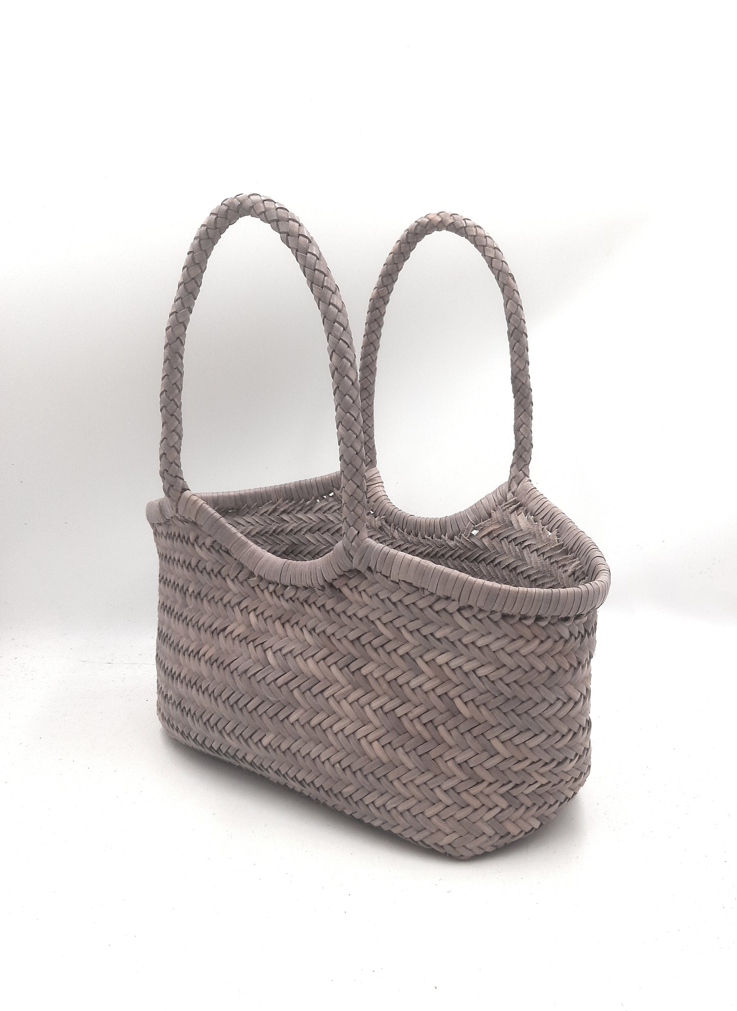 Genuine Leather Hand Woven Ladies Hobo Bag - MONALISA - LIGHT GRAY