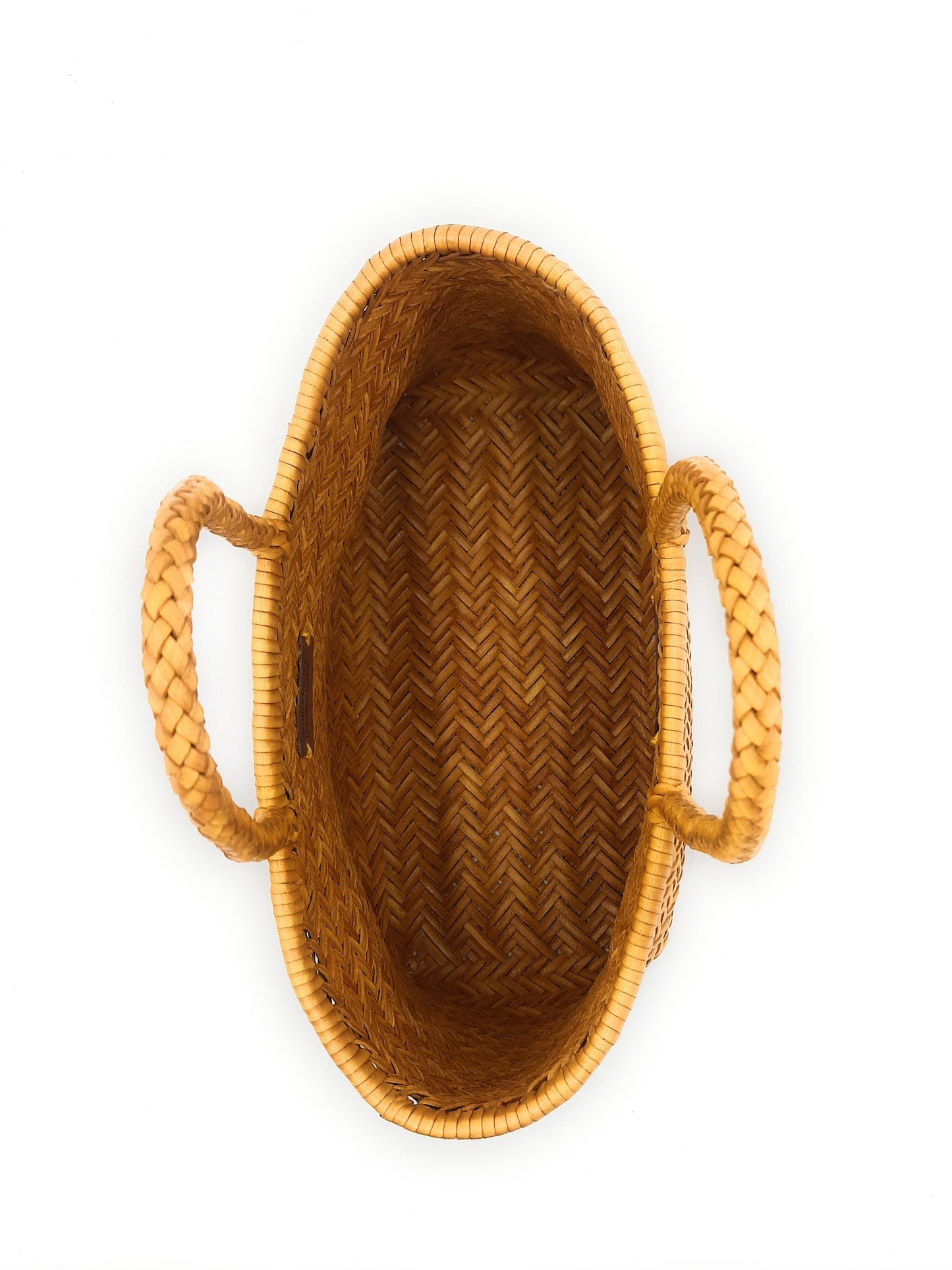 Genuine Leather Hand Woven Triple Jump Bamboo Style Ladies Tote Bag - CINDRELLA - YELLOW