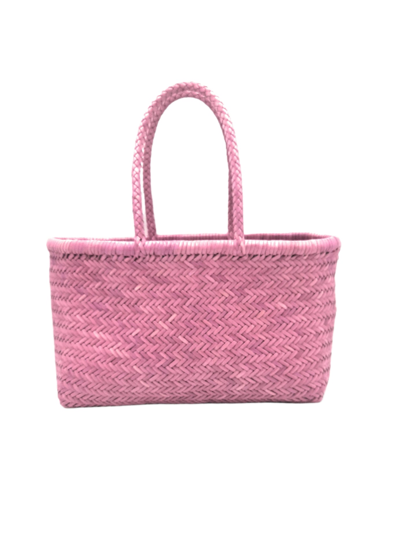 Genuine Leather Hand Woven Triple Jump Bamboo Style Ladies Tote Bag - CINDRELLA - LILAC