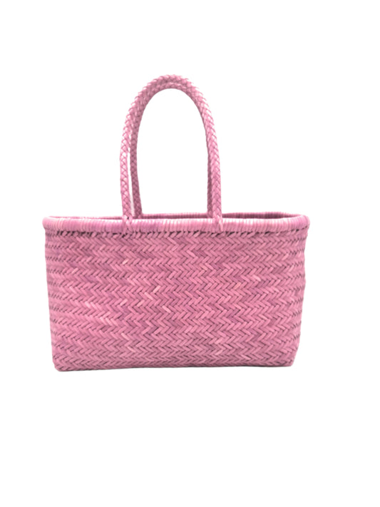 Genuine Leather Hand Woven Triple Jump Bamboo Style Ladies Tote Bag - CINDRELLA - LILAC