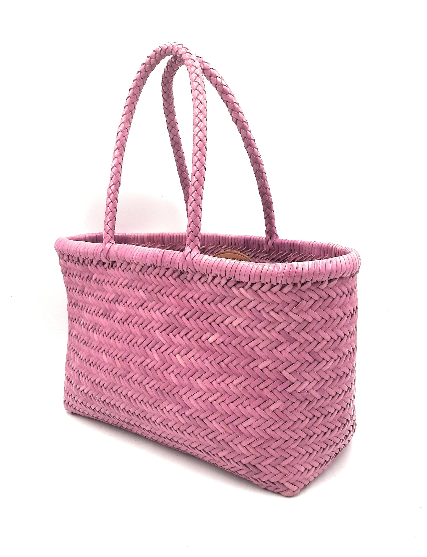 Genuine Leather Hand Woven Triple Jump Bamboo Style Ladies Tote Bag - CINDRELLA - LILAC