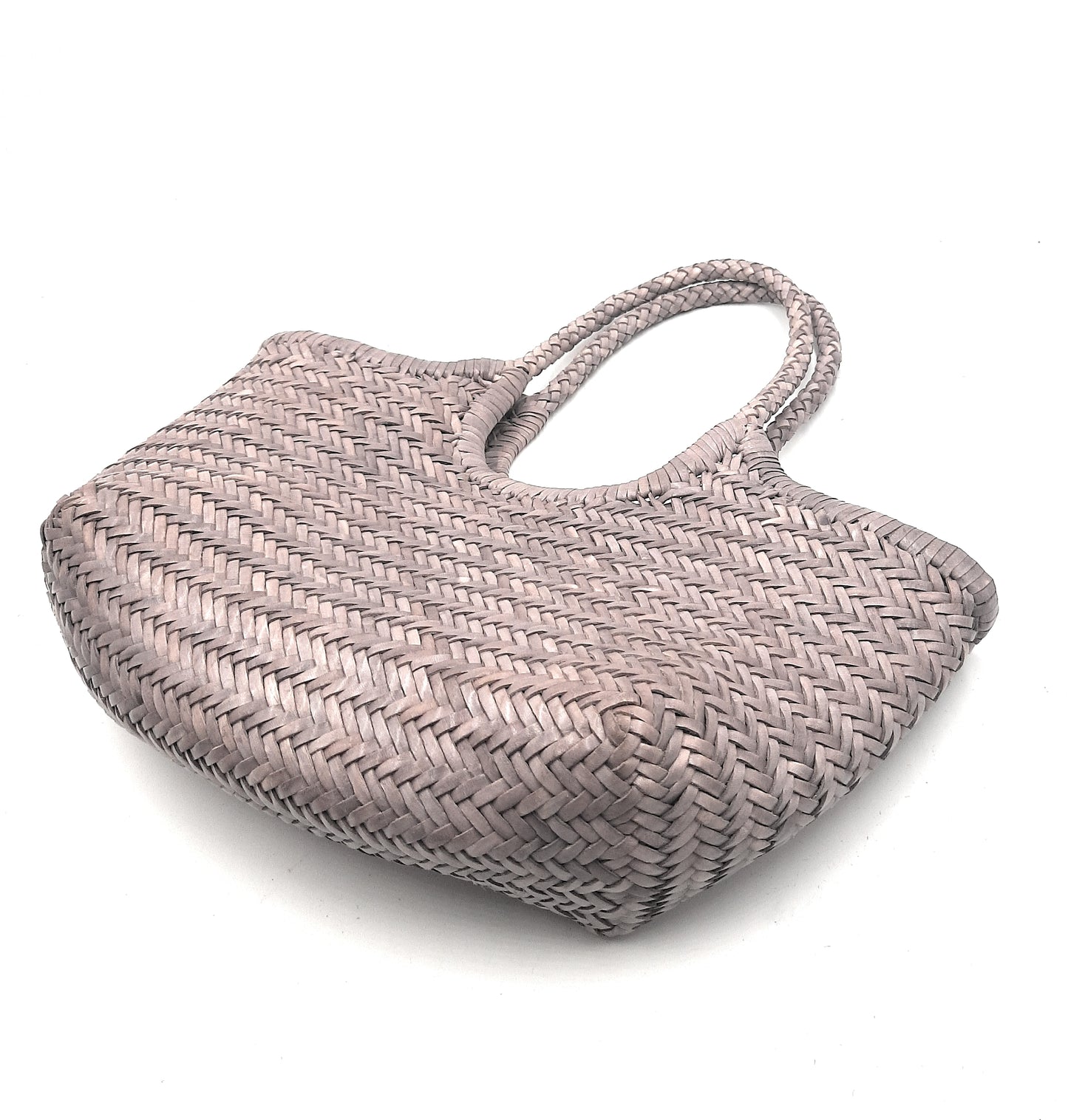Genuine Leather Hand Woven Ladies Hobo Bag - MONALISA - LIGHT GRAY