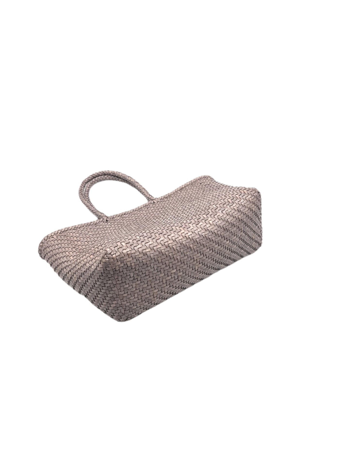 Genuine Leather Hand Woven Bamboo Style Ladies Tote Bag - HELEN - LIGHT GRAY