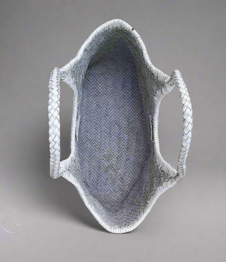 Echtleder handgewebte Hobo-Tasche für Damen – MONALISA – WEISS