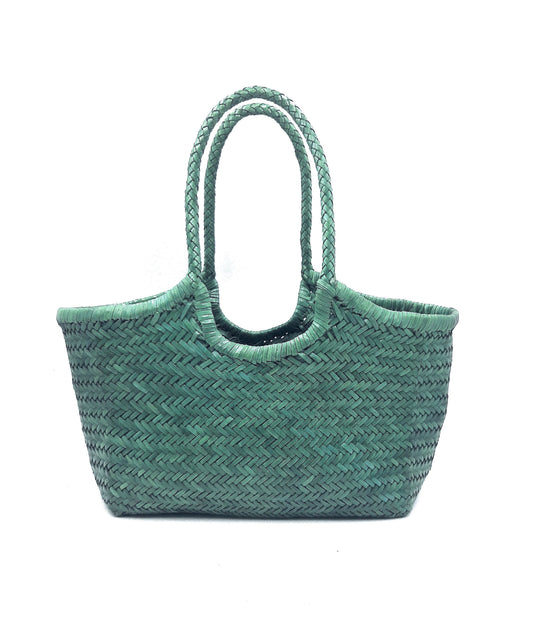 Genuine Leather Hand Woven Ladies Hobo Bag - MONALISA - FOREST GREEN
