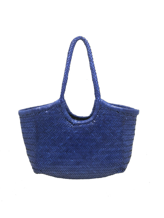 Genuine Leather Hand Woven Ladies Hobo Bag - MONALISA - ROYAL BLUE