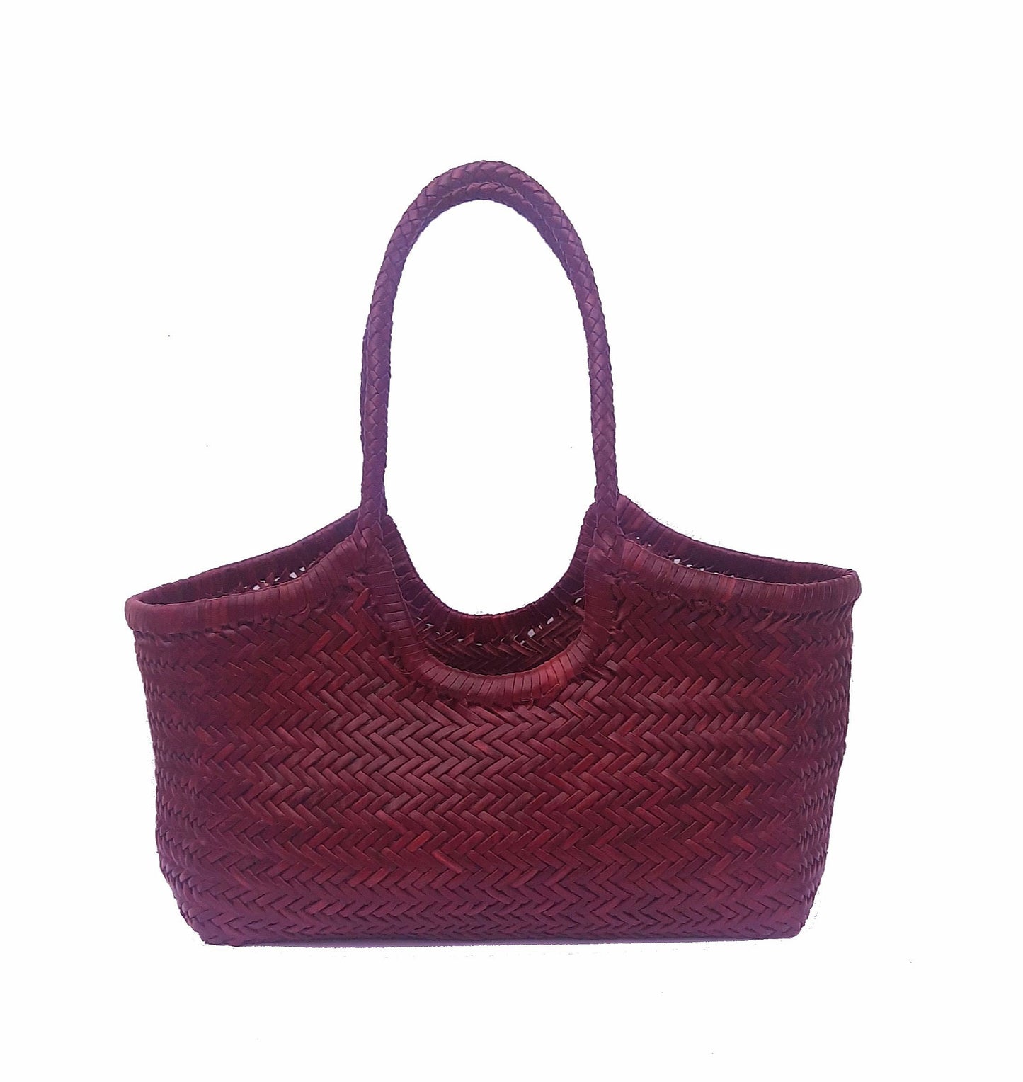 Handgewebte Hobo-Tasche aus echtem Leder für Damen – MONALISA – BORDO