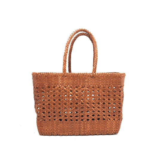 HANDWOVEN GENUINE LEATHER LADIES BAG - SAKURA (TAN)