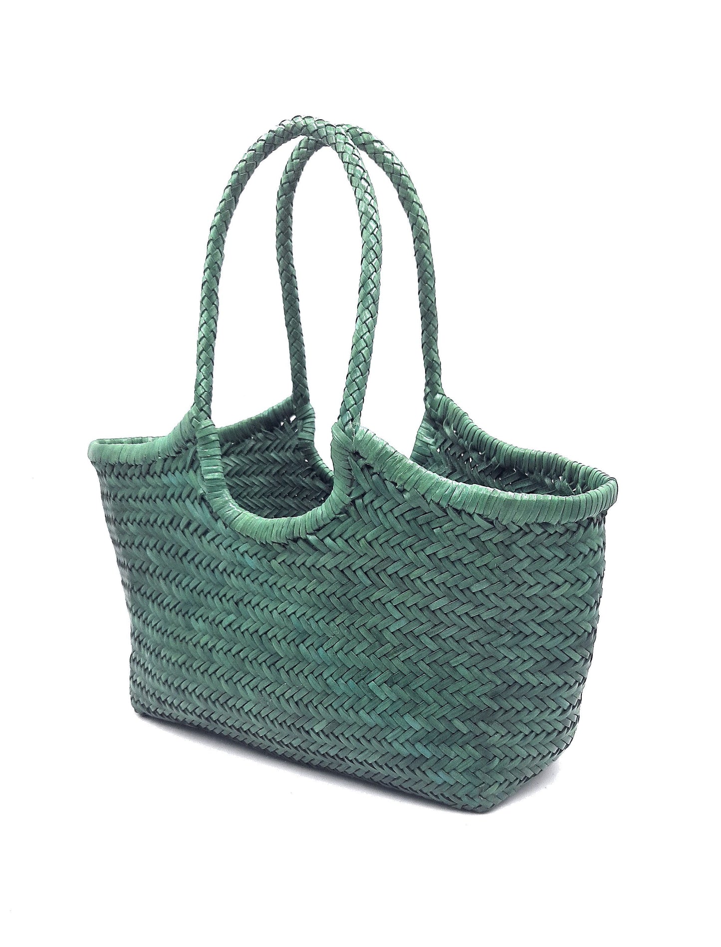 Echtleder handgewebte Hobo-Tasche für Damen - MONALISA - WALDGRÜN