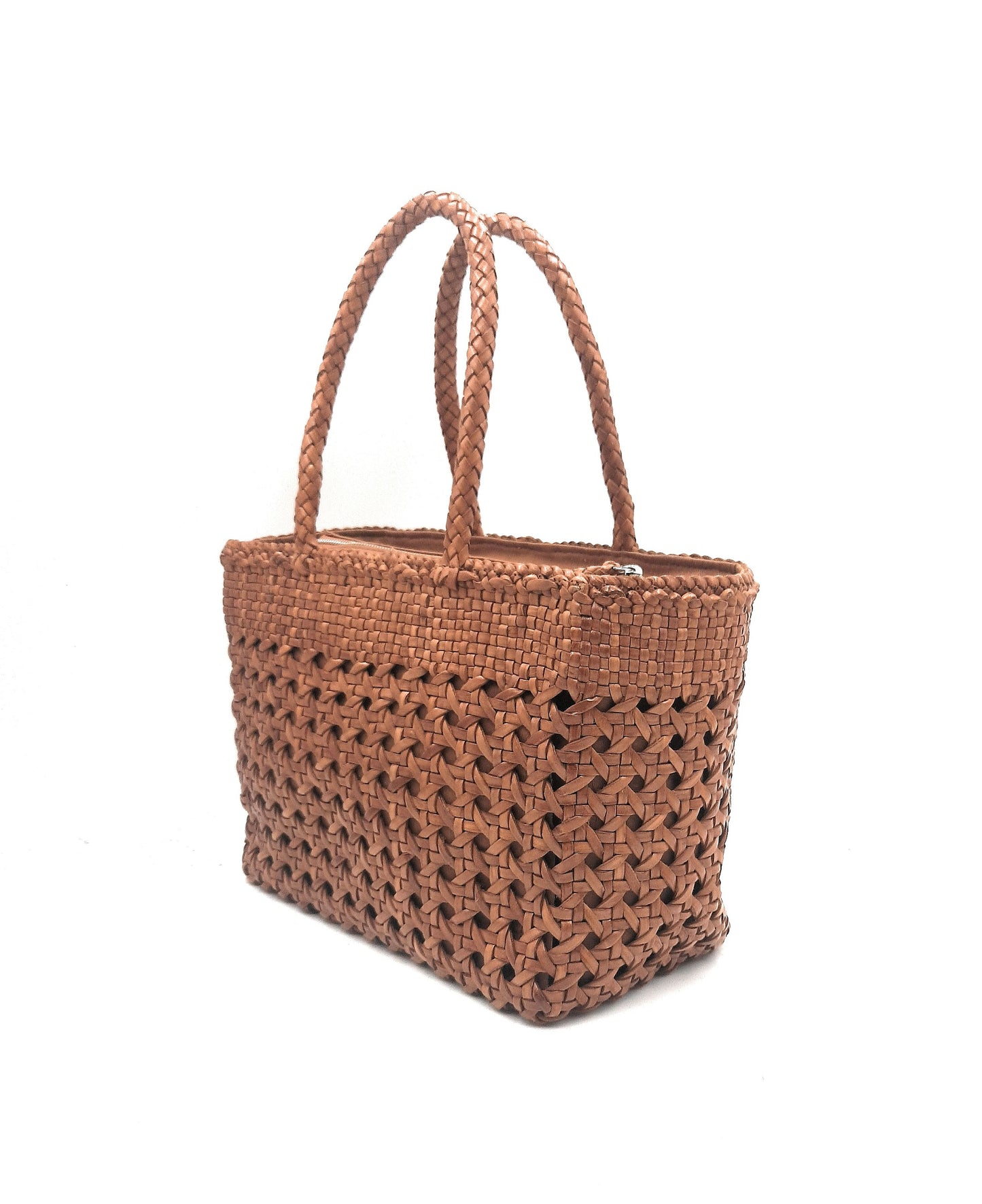 ALTICA Genuine Leather Hand Woven Cuboid Shaped Ladies TOTE Bag - MELISSA - Tan