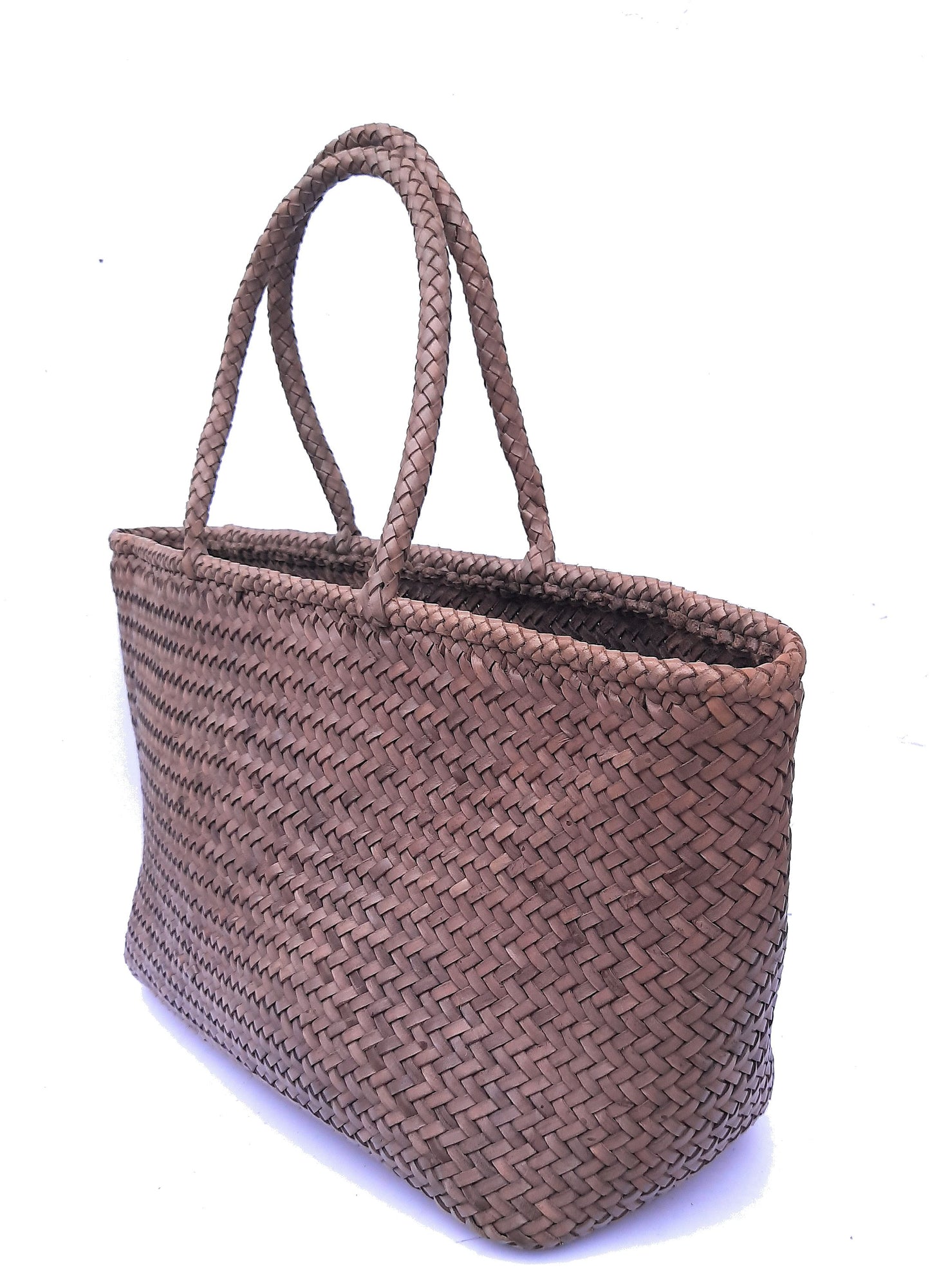 ALTICA Genuine Leather Hand Woven Crosshatch Pattern Ladies Tote Bag - DIACROSS - Light Gray
